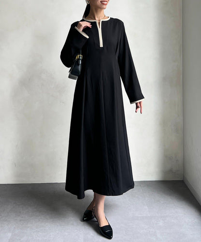 【可用於正式場合】滾邊褶皺連衣裙