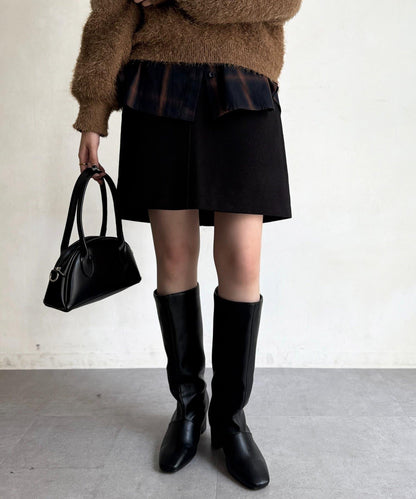 帶鉚釘呢料中長裙