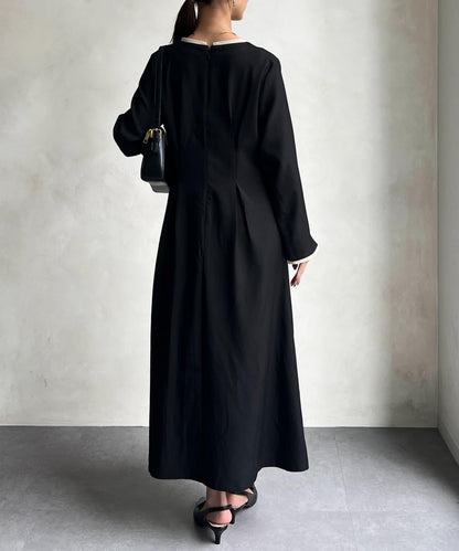 【可用於正式場合】滾邊褶皺連衣裙