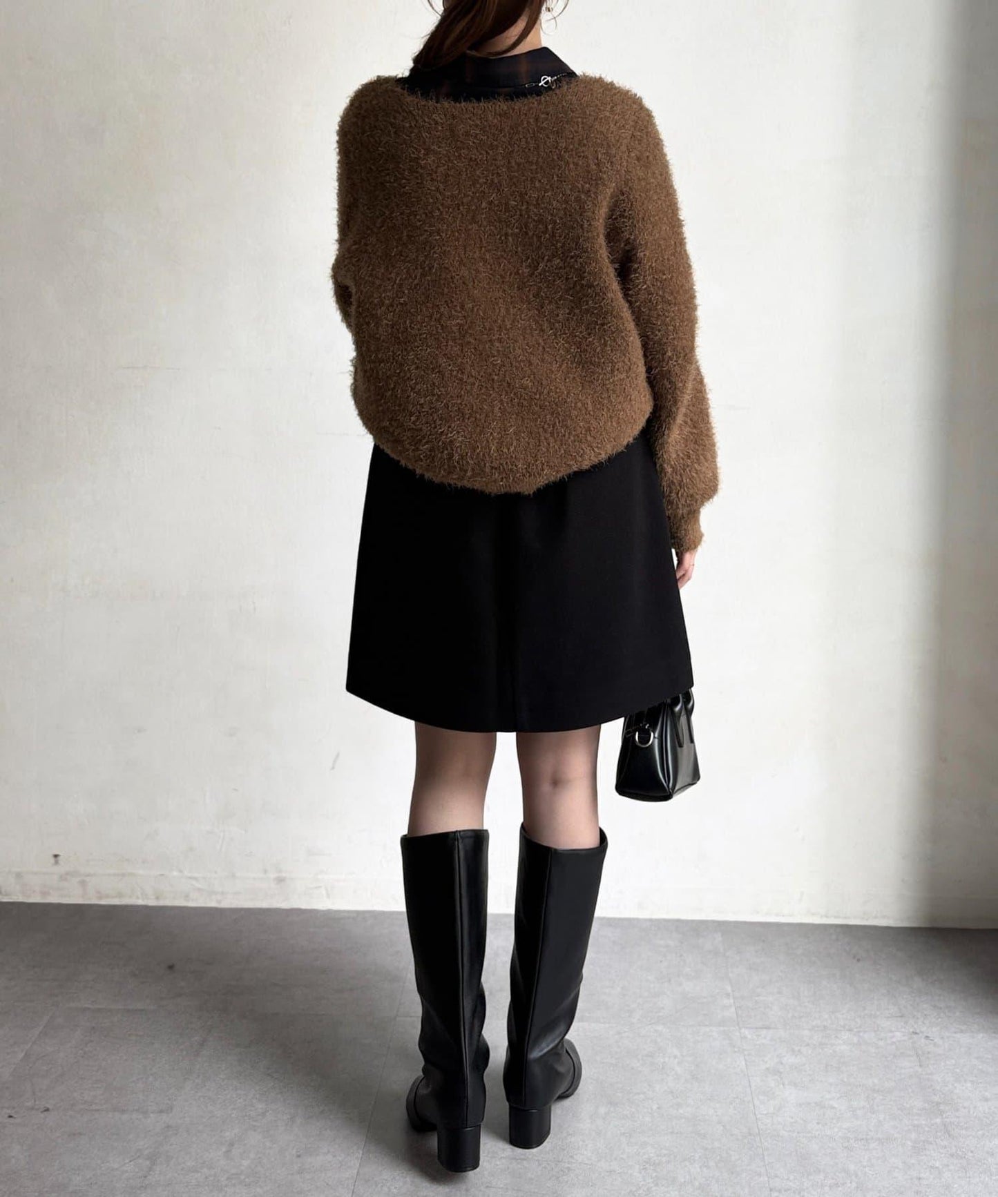 帶鉚釘呢料中長裙