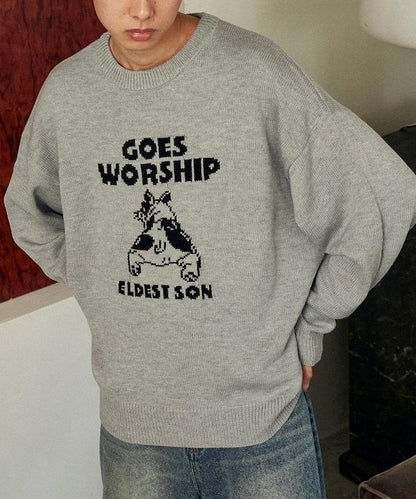 法鬥犬圖案針織衫