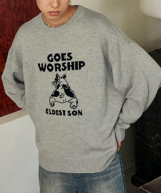 法鬥犬圖案針織衫