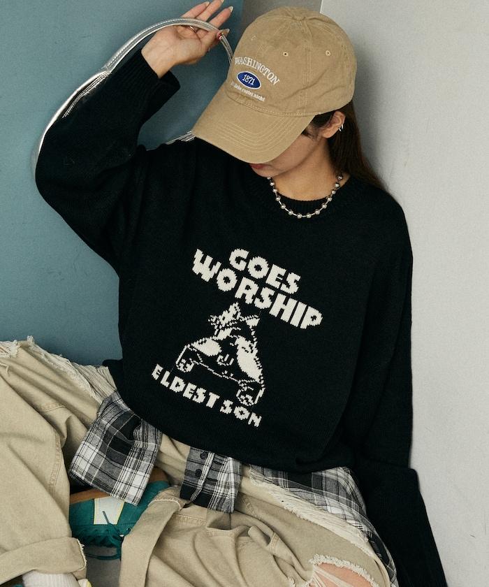 法鬥犬圖案針織衫