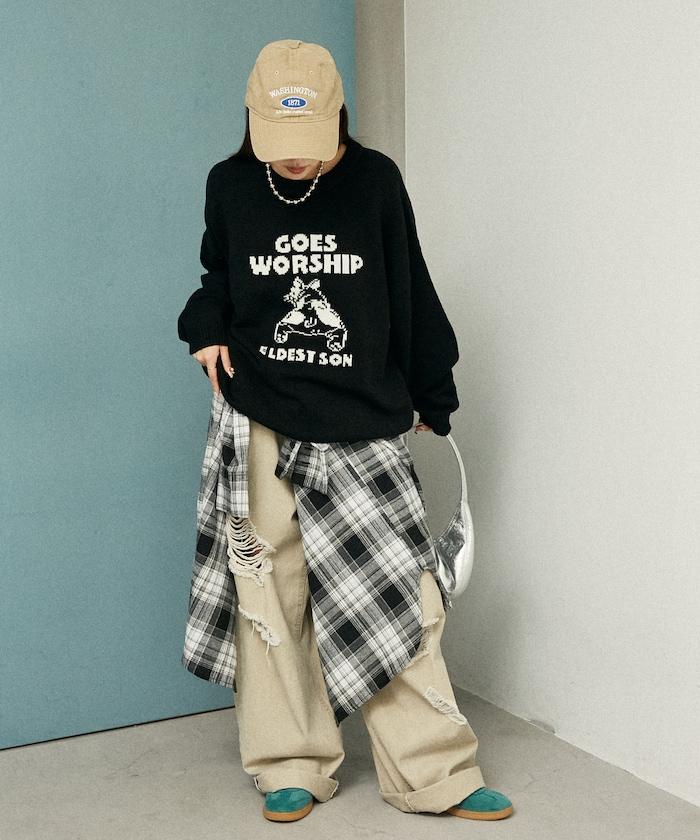 法鬥犬圖案針織衫