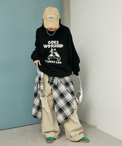 法鬥犬圖案針織衫