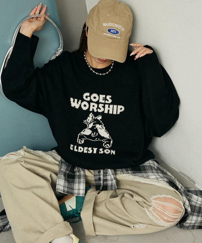 法鬥犬圖案針織衫