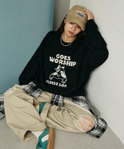 法鬥犬圖案針織衫