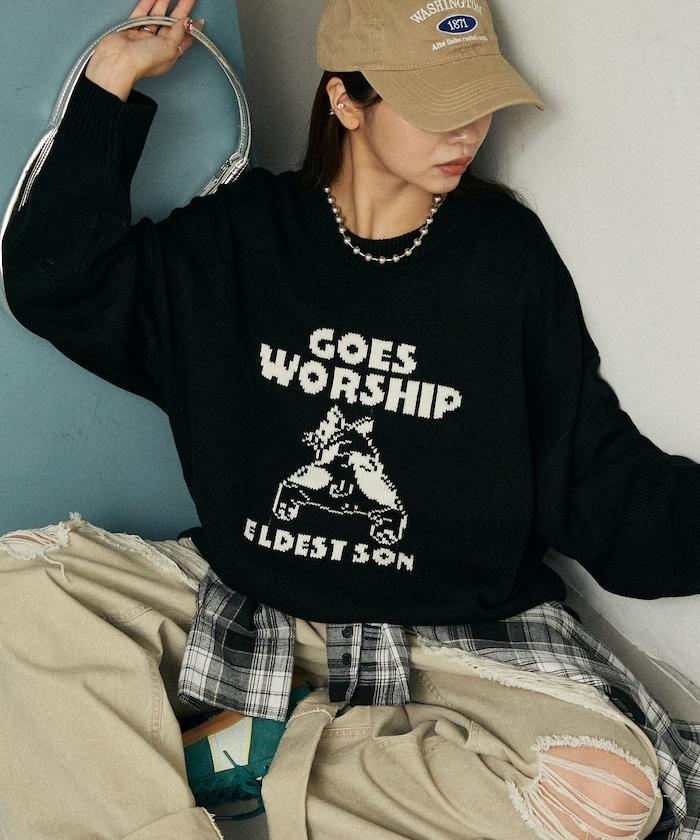 法鬥犬圖案針織衫