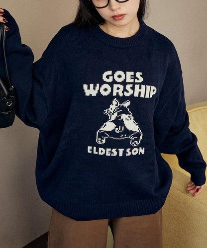 法鬥犬圖案針織衫