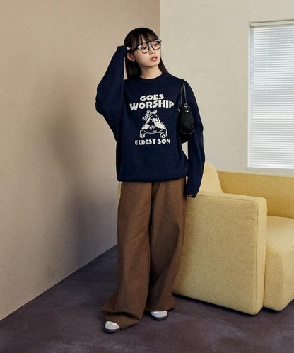 法鬥犬圖案針織衫