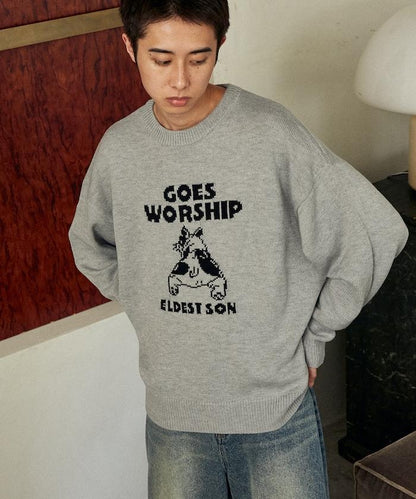 法鬥犬圖案針織衫