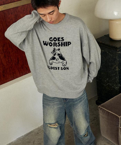 法鬥犬圖案針織衫