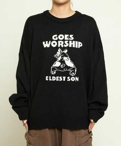 法鬥犬圖案針織衫