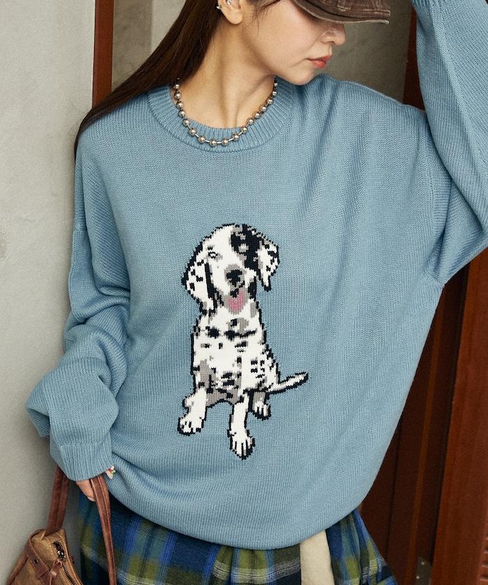 達爾馬提亞犬圖案高密度針織衫