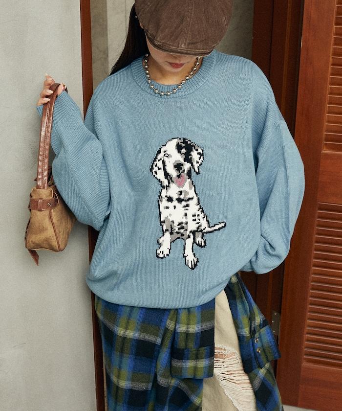 達爾馬提亞犬圖案高密度針織衫