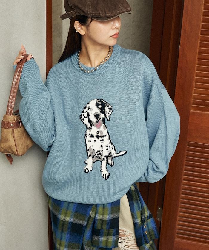 達爾馬提亞犬圖案高密度針織衫