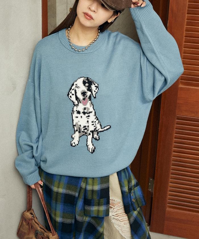 達爾馬提亞犬圖案高密度針織衫