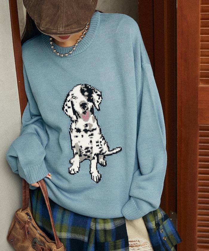達爾馬提亞犬圖案高密度針織衫
