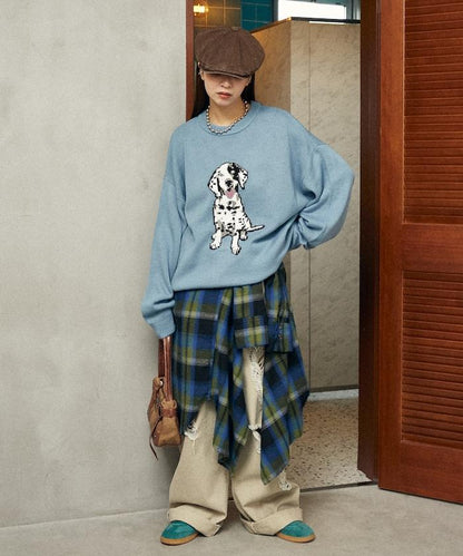 達爾馬提亞犬圖案高密度針織衫