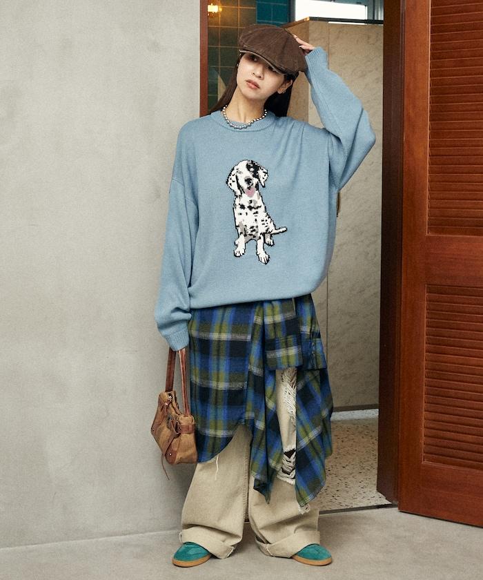 達爾馬提亞犬圖案高密度針織衫