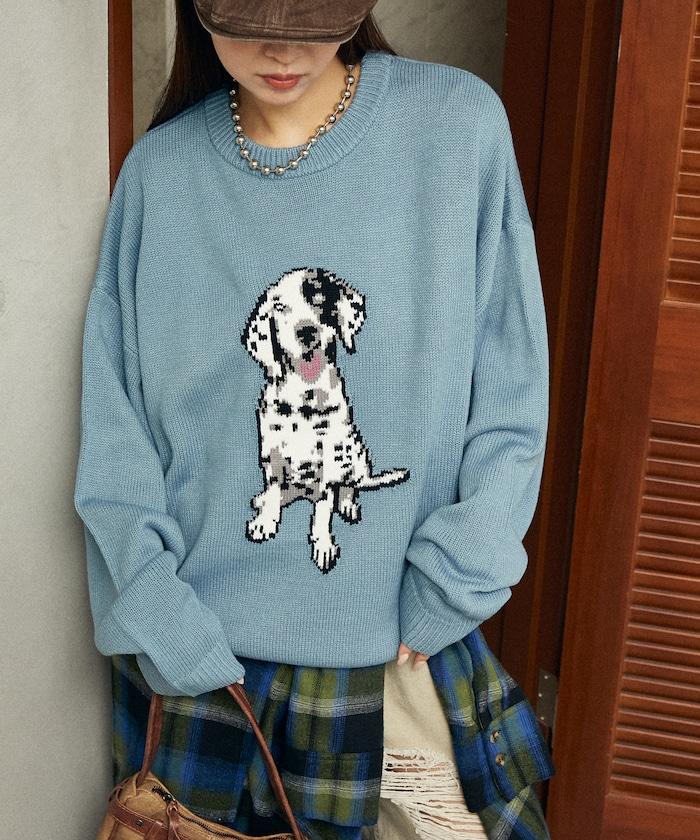 達爾馬提亞犬圖案高密度針織衫