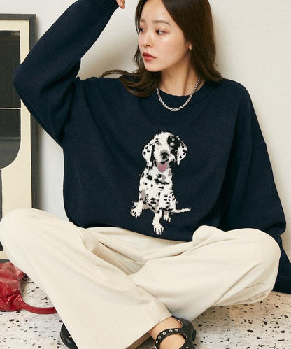 達爾馬提亞犬圖案高密度針織衫