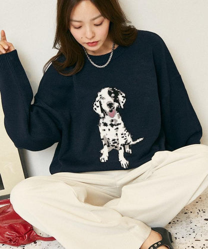 達爾馬提亞犬圖案高密度針織衫