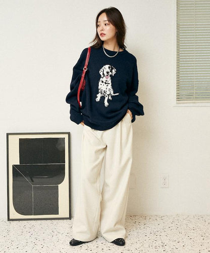 達爾馬提亞犬圖案高密度針織衫