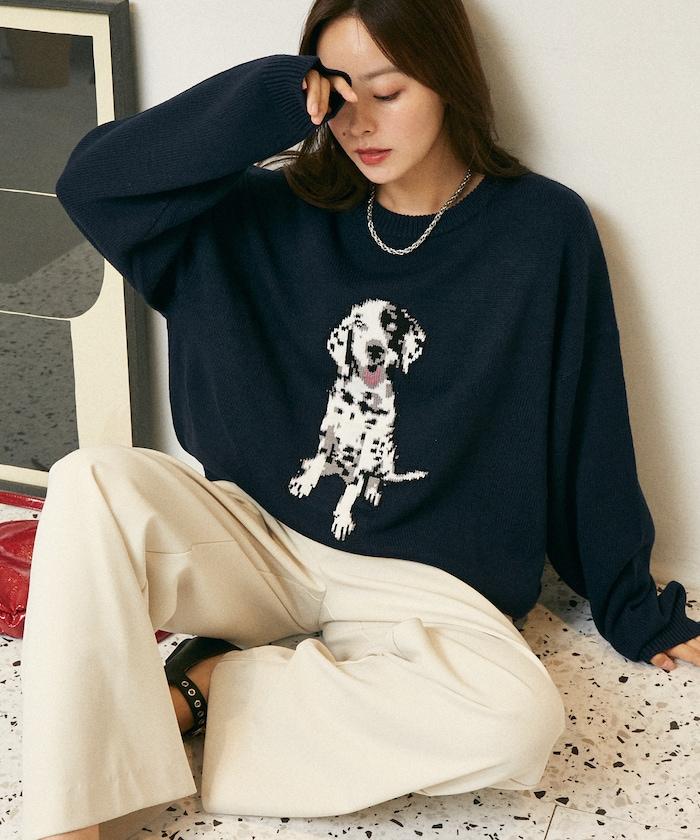 達爾馬提亞犬圖案高密度針織衫