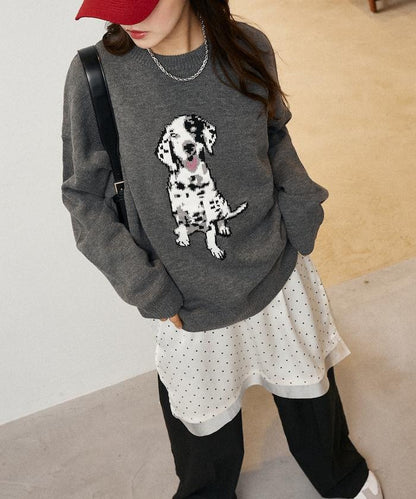 達爾馬提亞犬圖案高密度針織衫