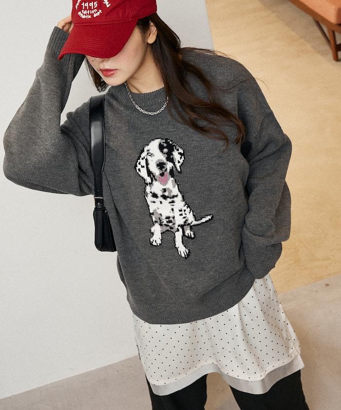 達爾馬提亞犬圖案高密度針織衫
