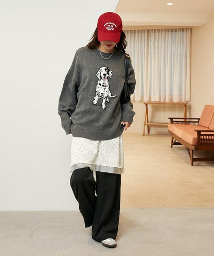 達爾馬提亞犬圖案高密度針織衫