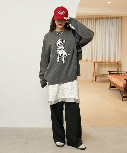 達爾馬提亞犬圖案高密度針織衫