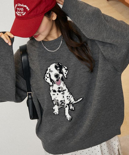 達爾馬提亞犬圖案高密度針織衫