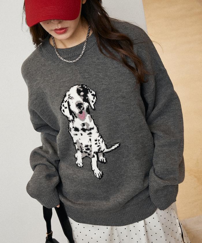 達爾馬提亞犬圖案高密度針織衫