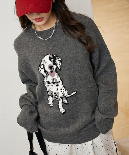 達爾馬提亞犬圖案高密度針織衫