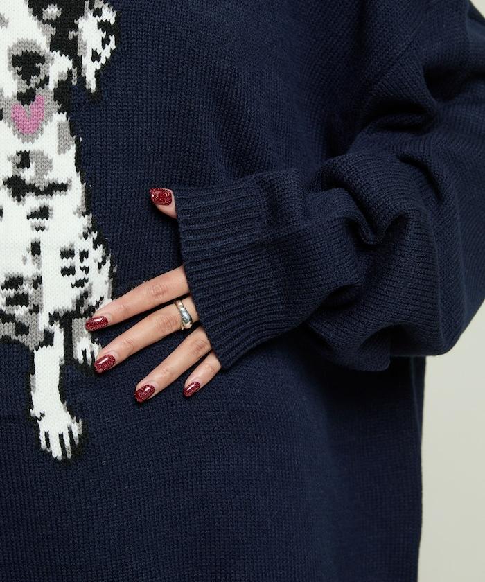 達爾馬提亞犬圖案高密度針織衫