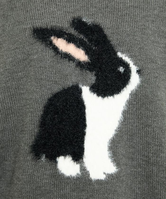 長絨絨刺繡兔子圖案針織衫
