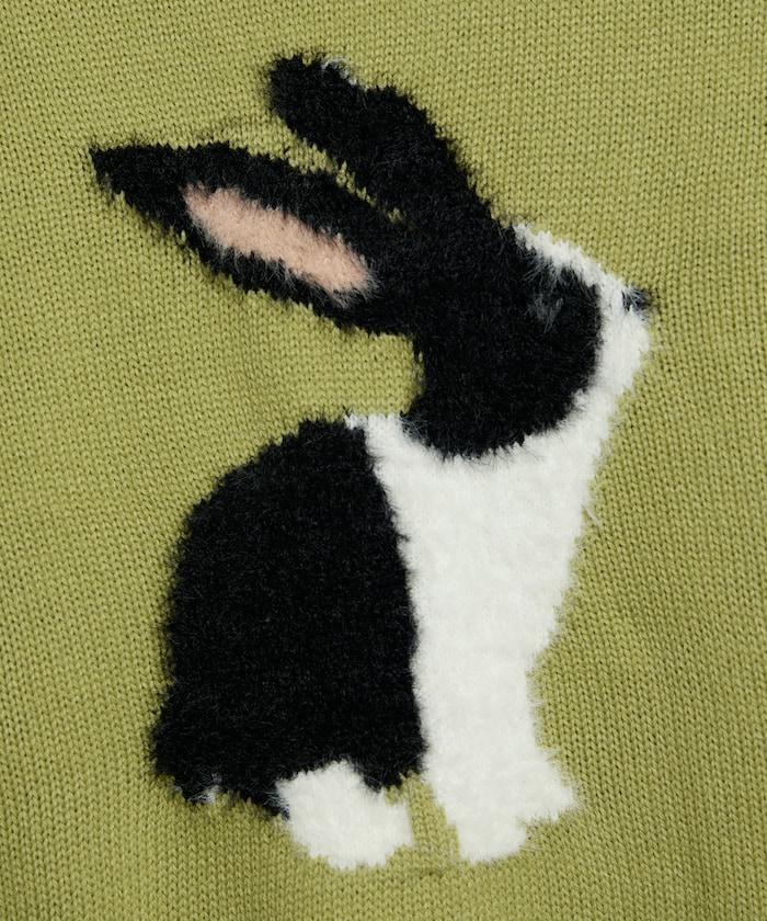 長絨絨刺繡兔子圖案針織衫