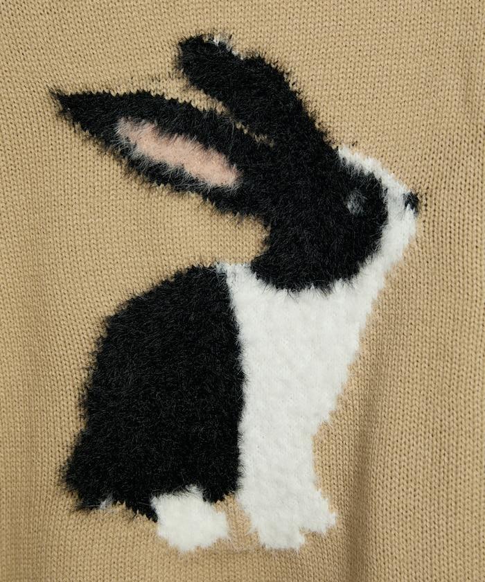 長絨絨刺繡兔子圖案針織衫