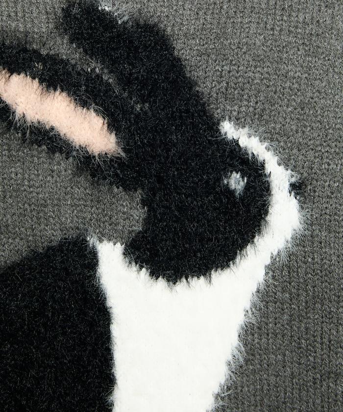 長絨絨刺繡兔子圖案針織衫