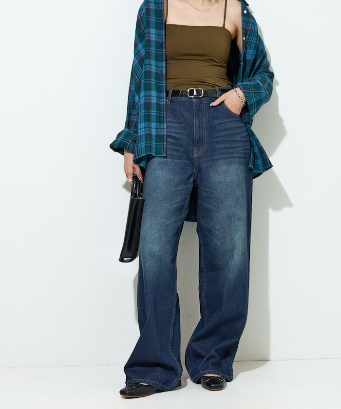 直筒寬鬆牛仔褲