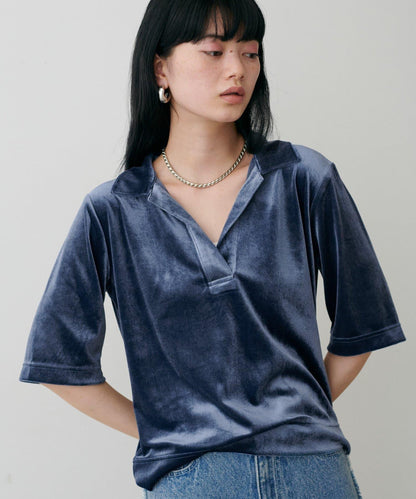 天鵝絨翻領套頭衫