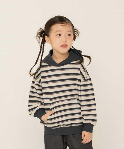 純色條紋連帽衛衣