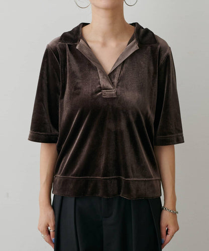 天鵝絨翻領套頭衫