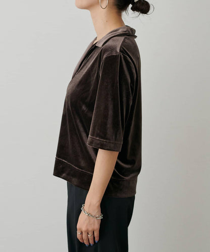 天鵝絨翻領套頭衫