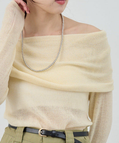 【SHENERY】透視一字肩針織衫