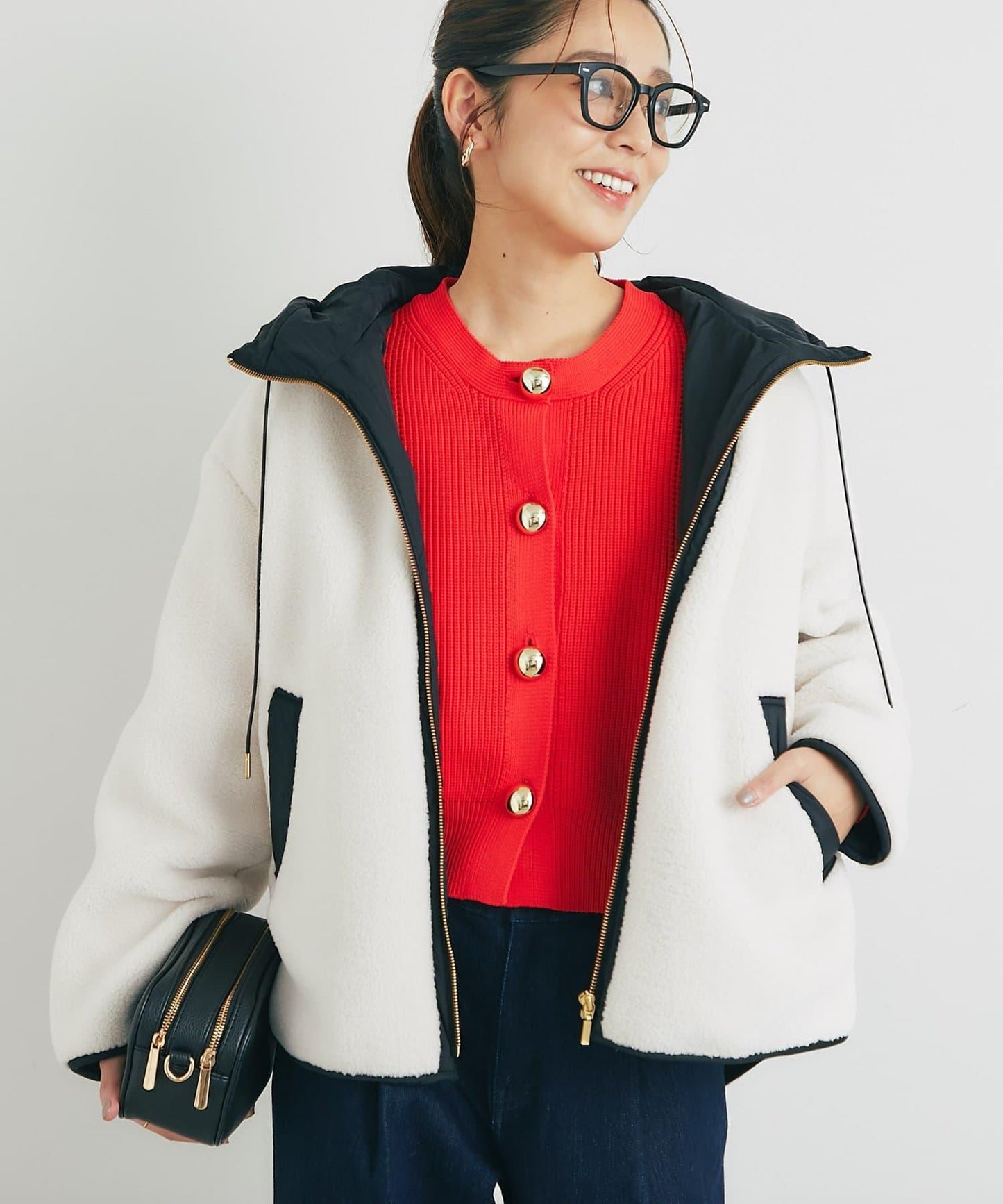 配色連帽羊羔絨大衣