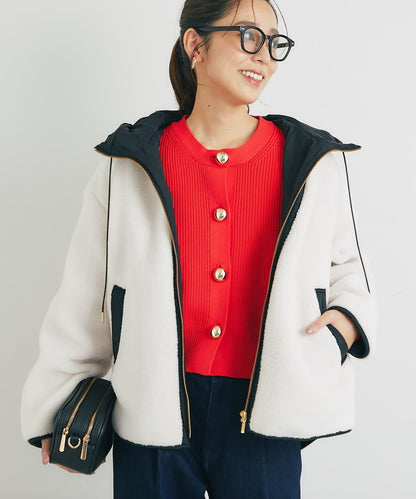 配色連帽羊羔絨大衣