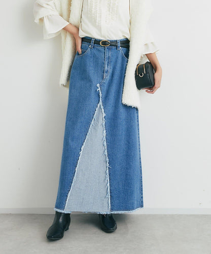 流蘇拼接牛仔喇叭裙